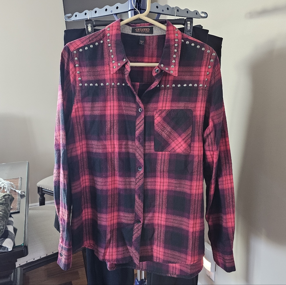 Red and Black Plaid Studded Flannel